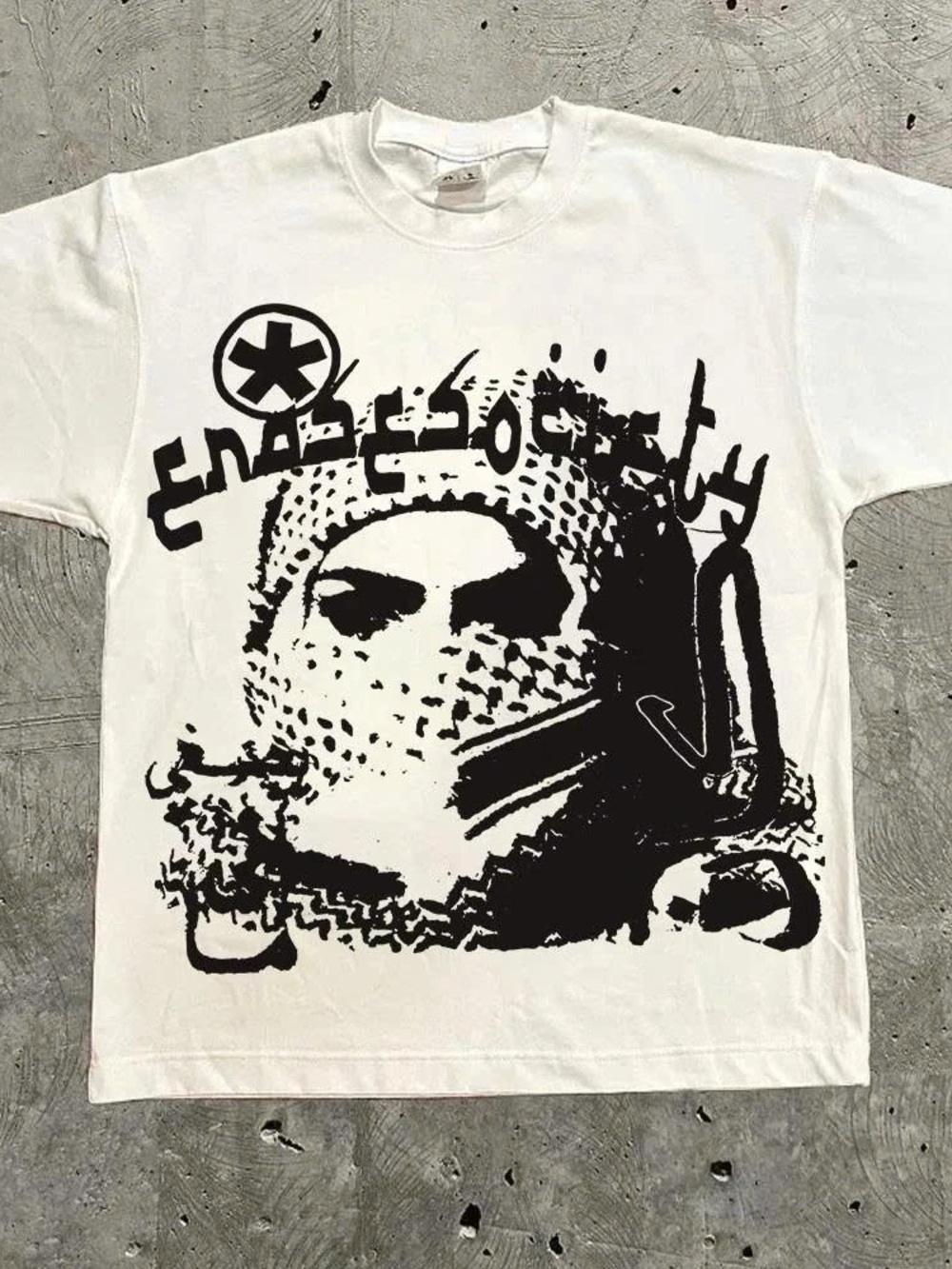 White Short-Sleeve Graphic Tee with Black Street Art Print